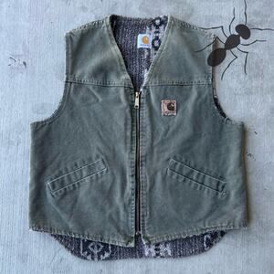 Vintage Y2K Carhartt green Aztec lined work wear vest